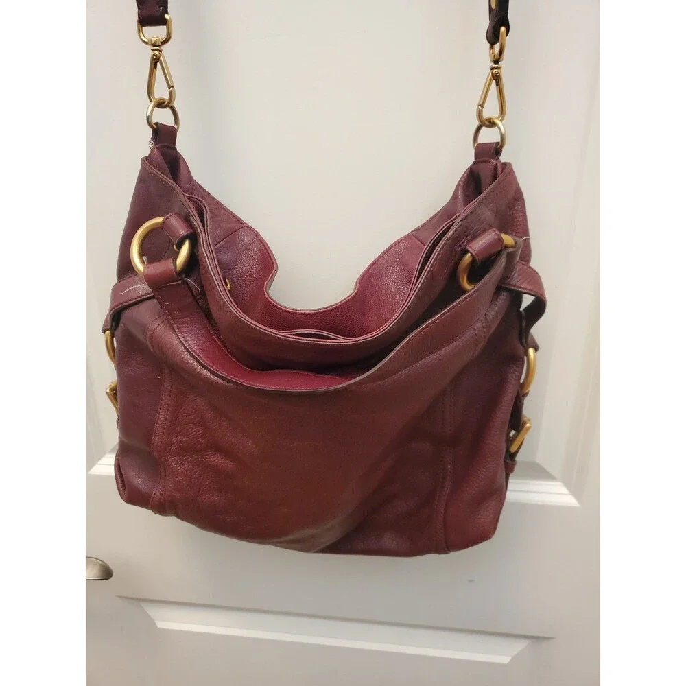 Michael Kors Burgundy Leather Slouchy Shoulder Bag Hobo Chain Gold Charm Purse